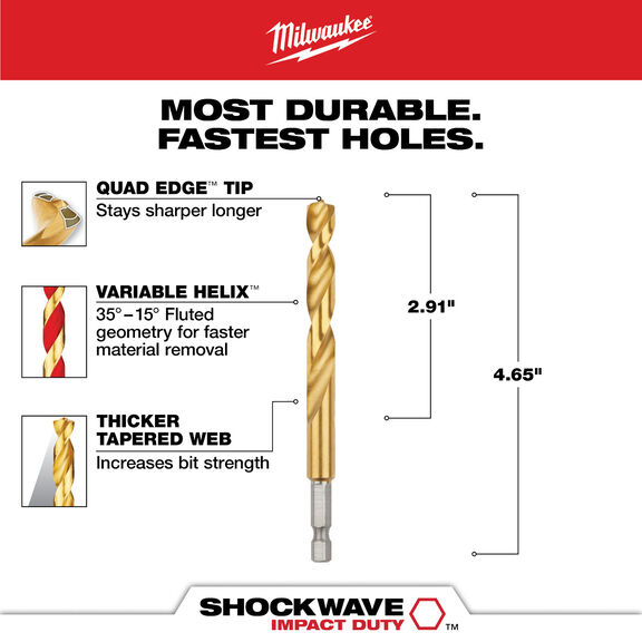 3/8" SHOCKWAVE Impact Duty RED HELIX Titanium Drill Bit image number 1